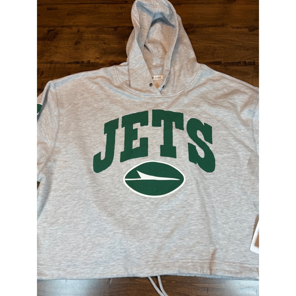 New York Jets 47 Brand Womens XL Cropped Hoodie Grey NFL NWT